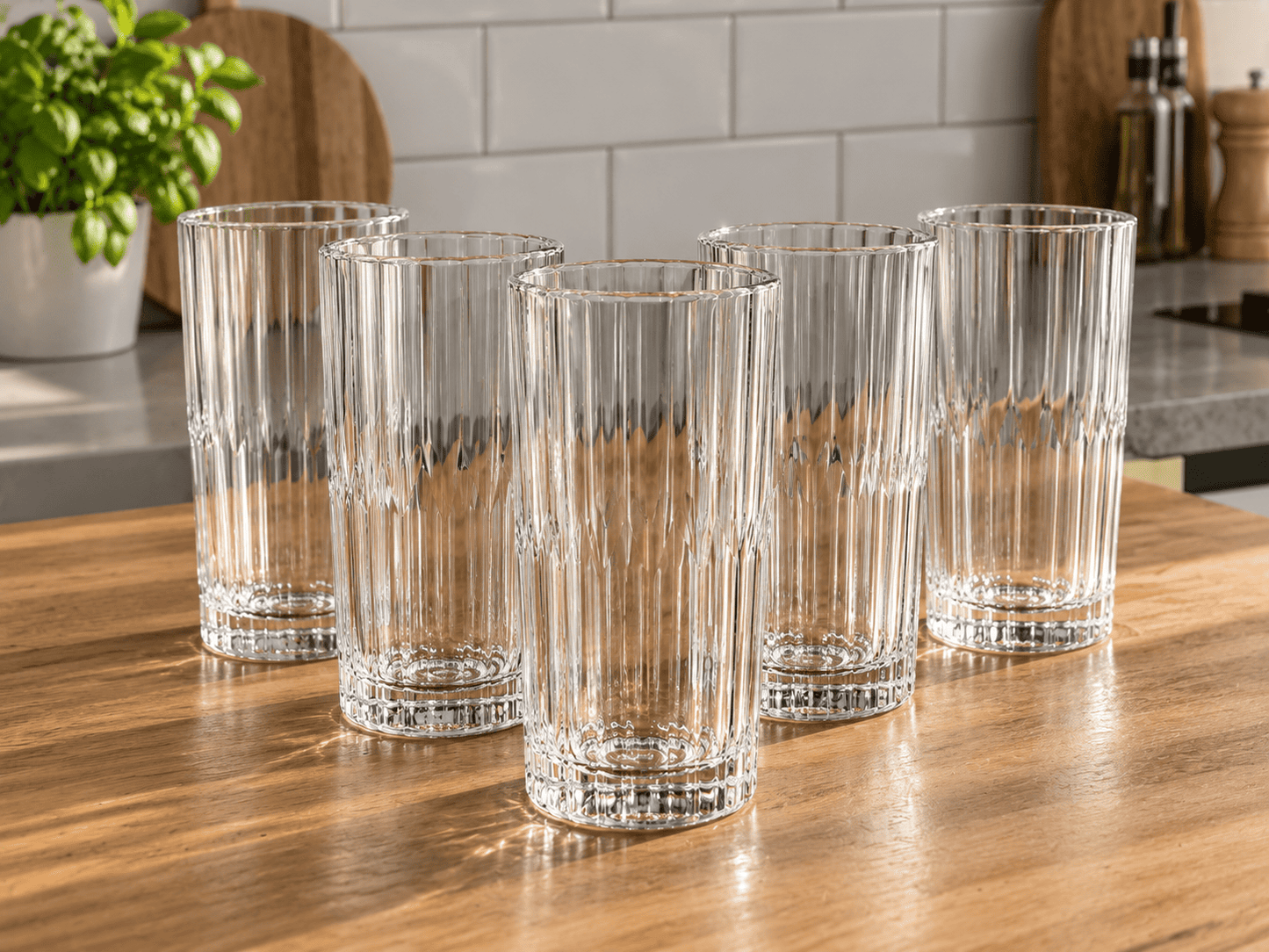 6er Set Trinkgläser 310ml Geriffelt Wassergläser Longdrinkgläser Rillenglas