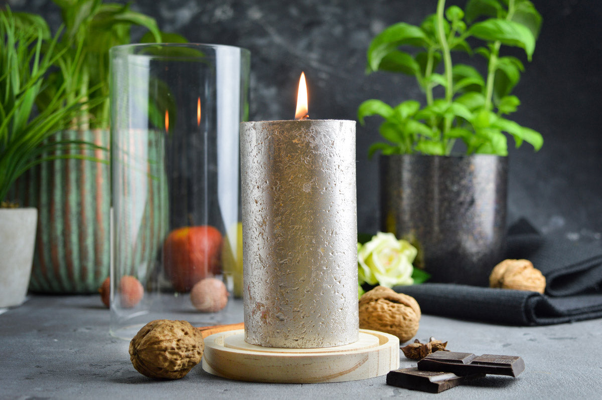 Lanterne cylindrique en verre avec plaque en bois, bougeoir, décoration de table, lanterne