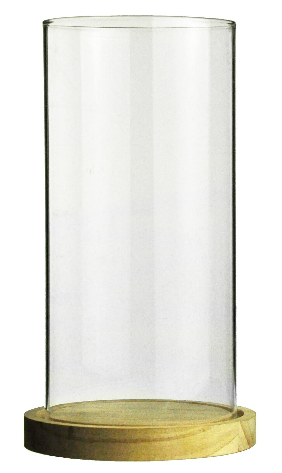 Lanterne cylindrique en verre avec plaque en bois, bougeoir, décoration de table, lanterne