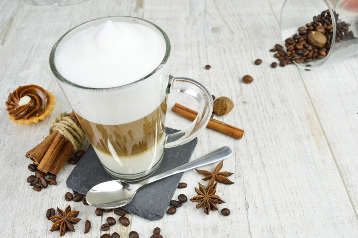 6 Latte Macchiato Gläser 300ml mit Henkel und 6 Löffeln, Tee-/ Kaffeegläser