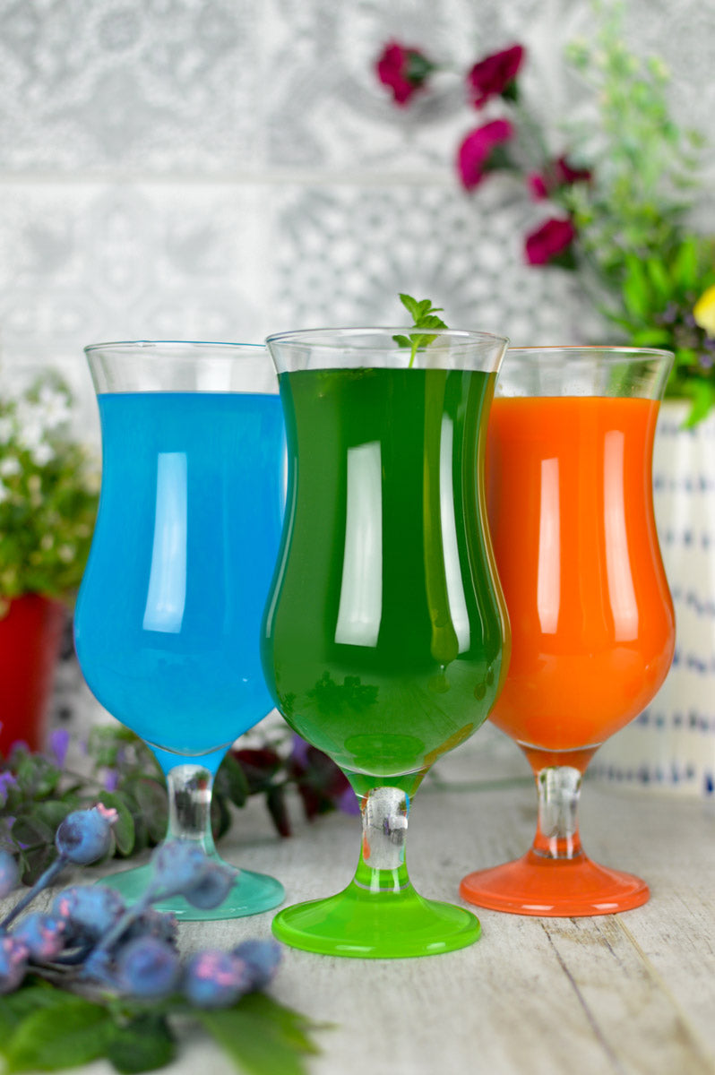 6 Hurricane cocktail glasses/long drink glasses/drinking glasses 480ml with colorful base