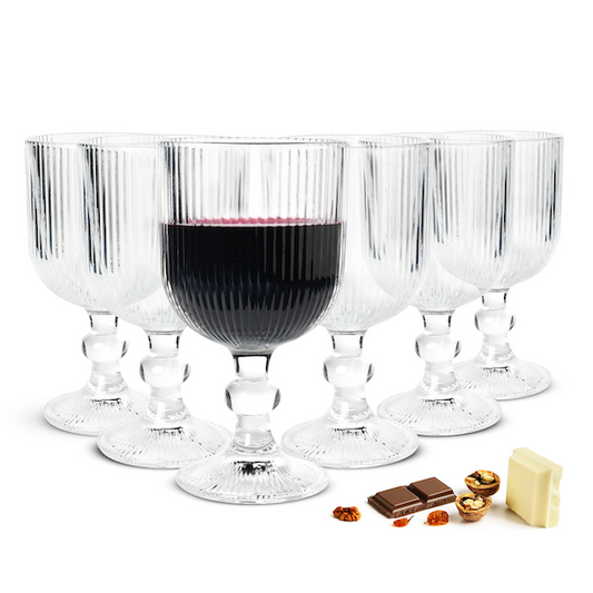 6 gerillte Weingläser aus Glas 370 ml Weinglas Set für Rotwein und Weißwein elegantes Design spülmaschinengeeignet