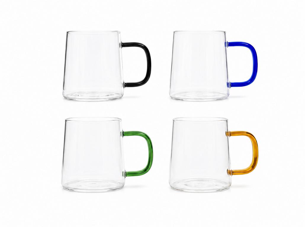 4er Set Glastassen 290 ml Borosilikatglas Kaffeetasse Teegläser Bunt