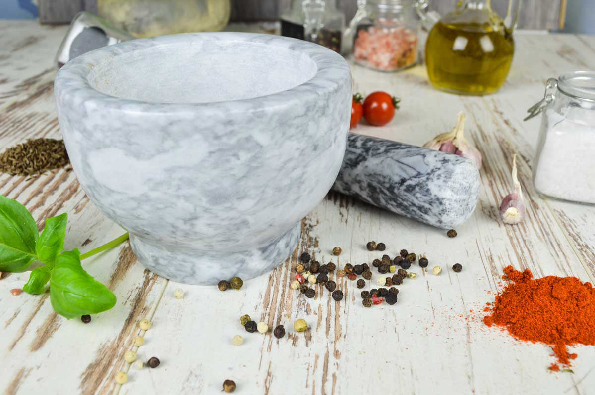 Mortar with pestle 2 pieces made of marble Ø13 Schlegel crusher spice mortar 2.3 kg