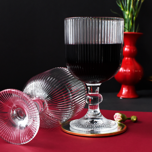6 gerillte Weingläser aus Glas 370 ml Weinglas Set für Rotwein und Weißwein elegantes Design spülmaschinengeeignet