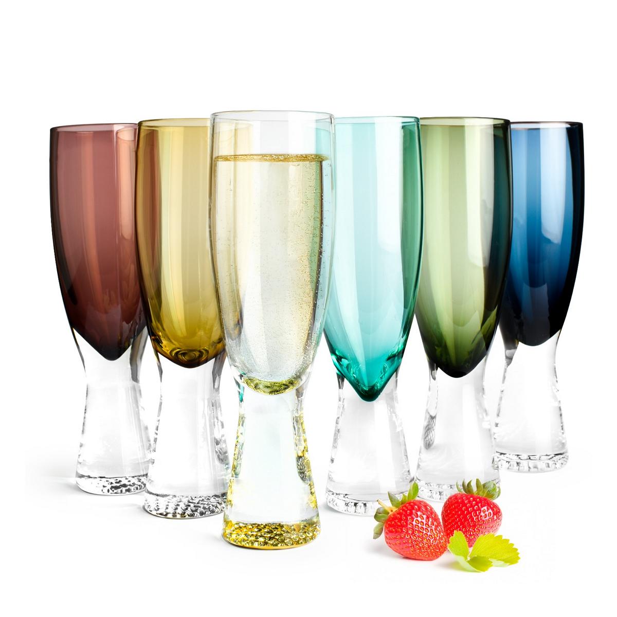 6 bunte Sektgläser 200ml auf Fuß Sektkelche Champagner Prosecco Sektglas