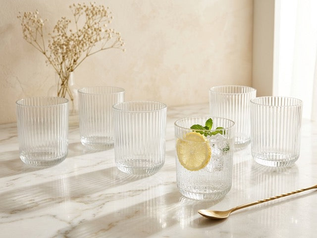 6er Set Trinkgläser mit Relief 270 ml Wassergläser Saftgläser Cocktailgläser