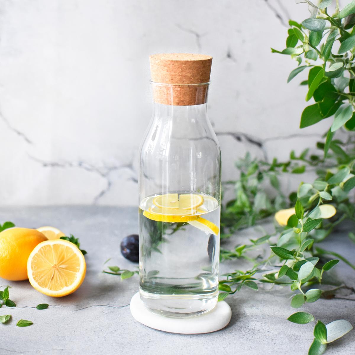 2er Set Glaskaraffe 1L Korkdeckel Wasserkaraffe Borosilikatglas Saftkrug