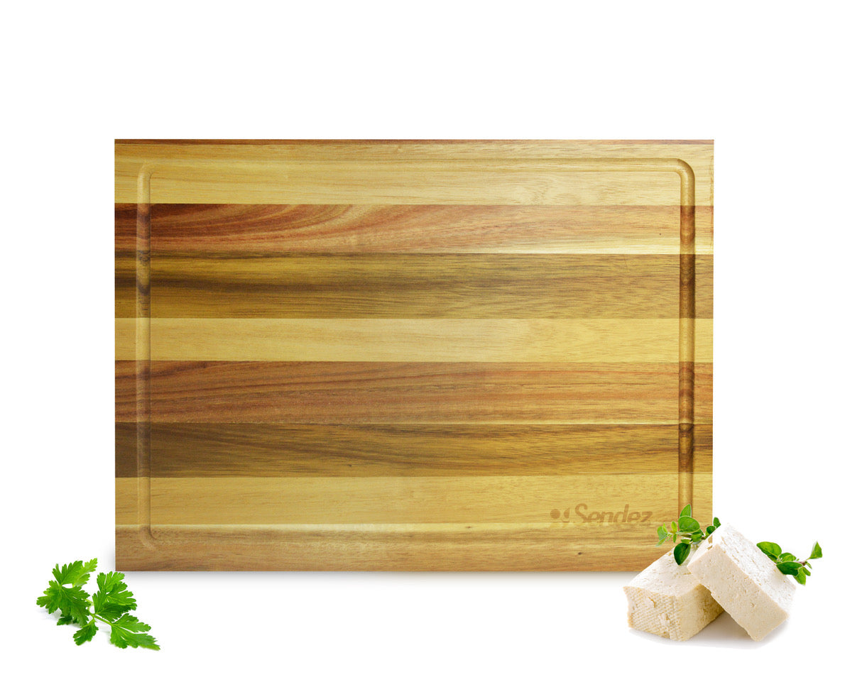 Grande planche à découper 40x30 en acacia planche de cuisine planche à petit-déjeuner planche de service avec rainure à jus