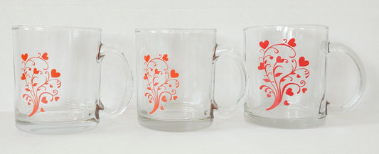 6 Teegläser 300ml mit Henkel und Motiv Teebecher Gläserset