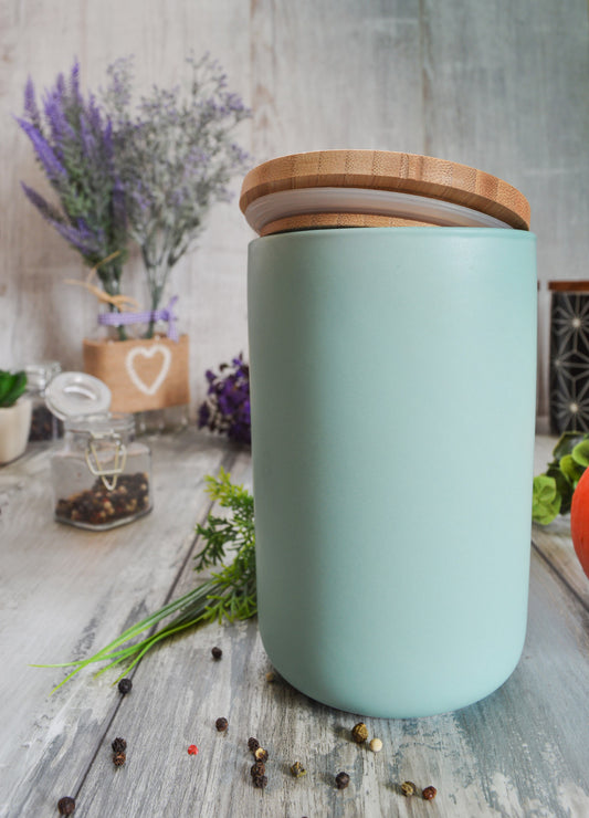 Storage jar with wooden lid ceramic turquoise storage container ceramic jar can