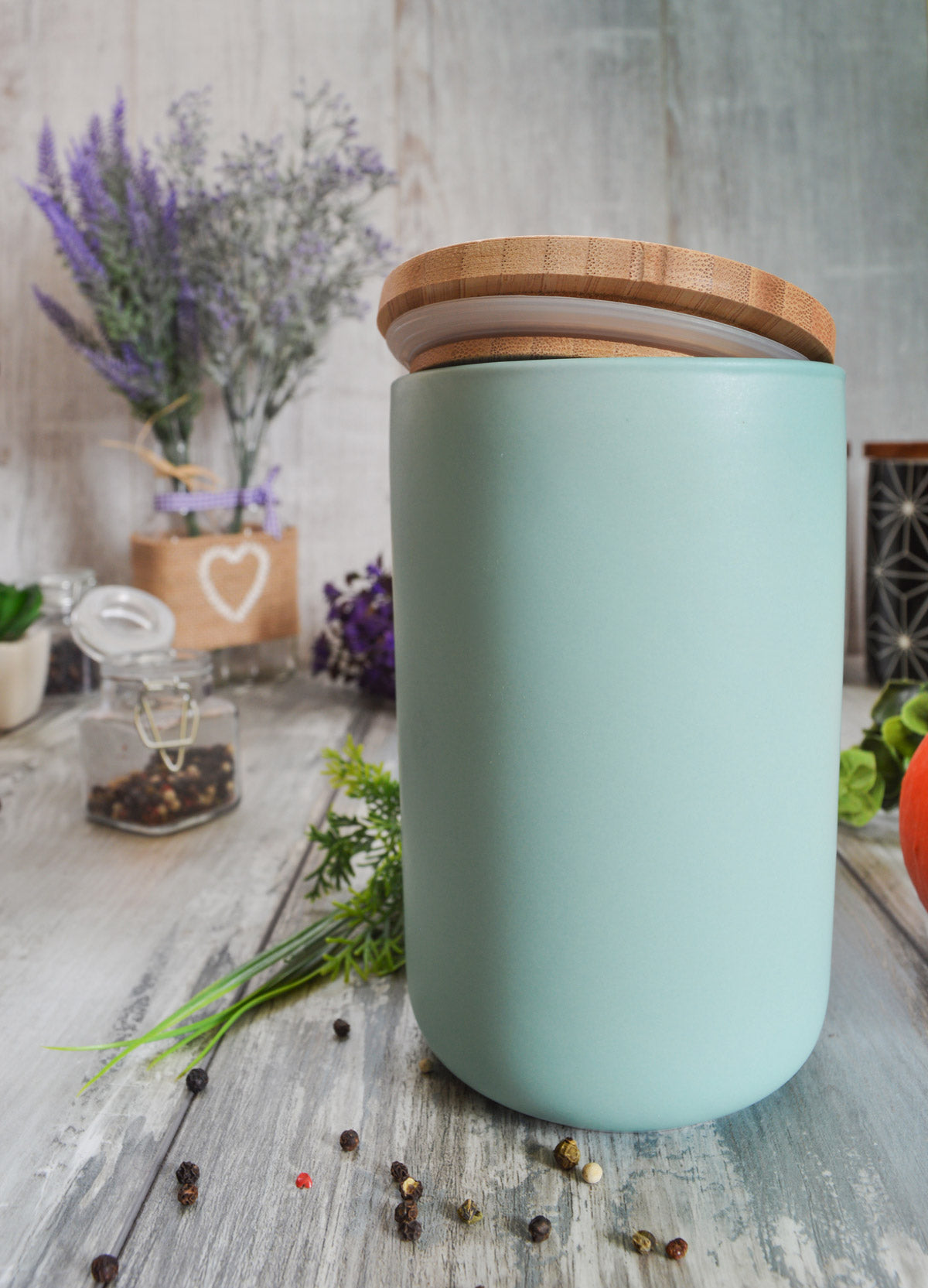 Pot de conservation avec couvercle en bois récipient de conservation en céramique turquoise B-STOCK