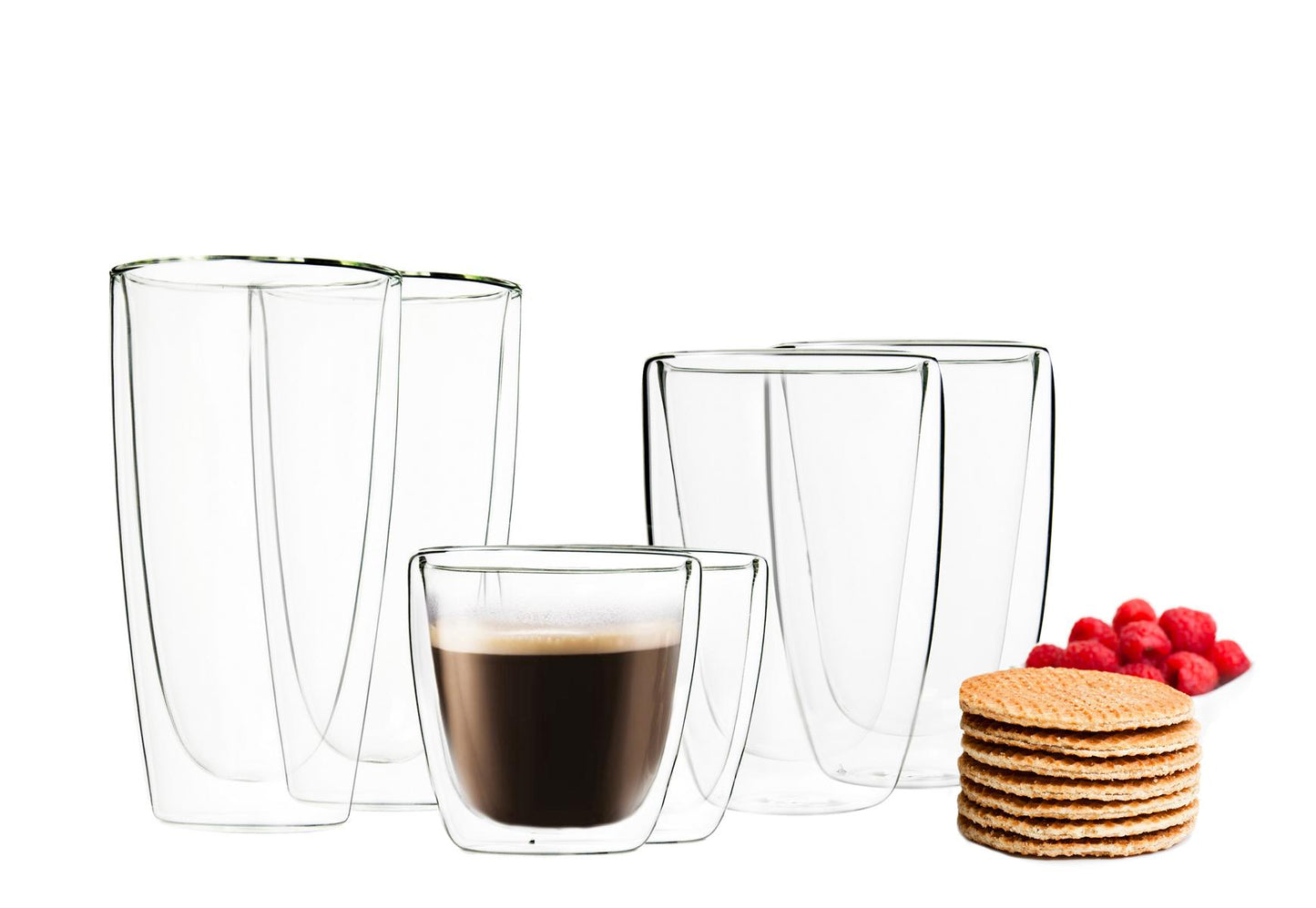 6 Doppelwandige Gläser 2x450 2x200 2x90ml Kaffeegläser Thermogläser Set