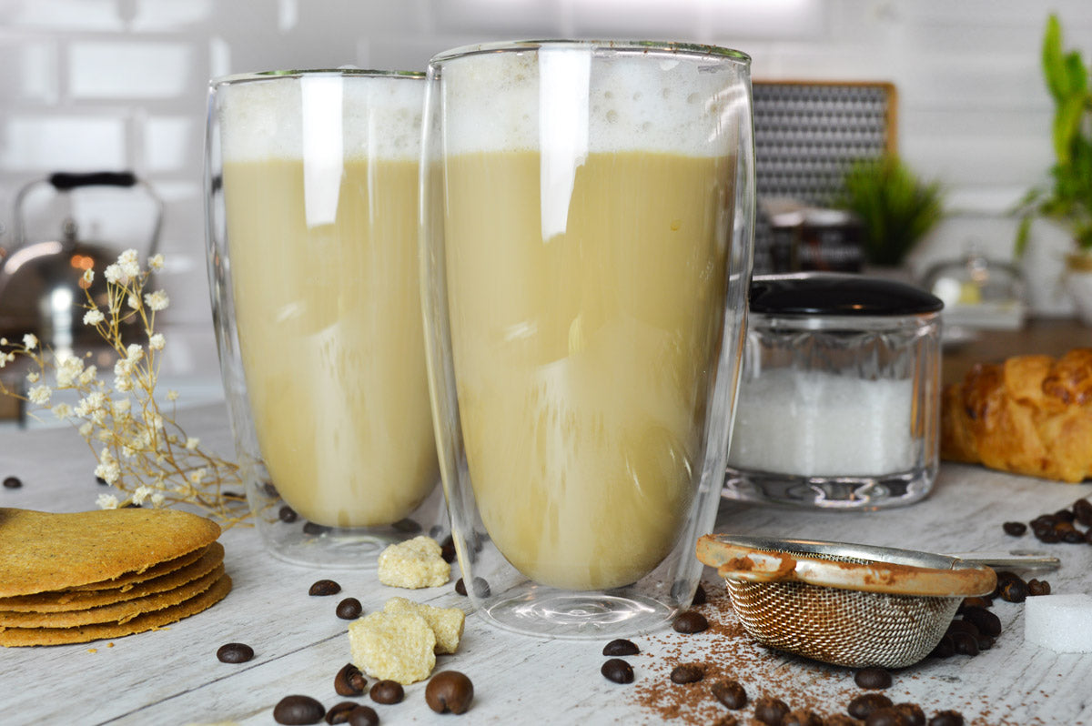 2 Doppelwandige Latte Macchiato Gläser 450ml mit 2 Edelstahl-Löffel Ka