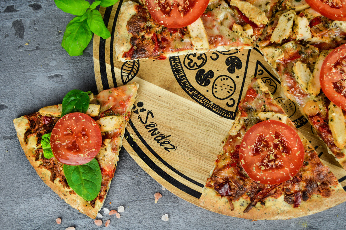 Planche à pizza avec poignée et impression planche en bois ø30cm planche à snacks planche à fromage assiette à saucisses assiette à pizza