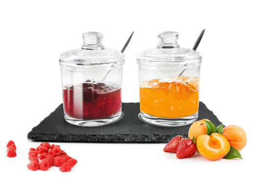 Jam jars on a slate plate, parmesan jars, spice jars set, honey jar