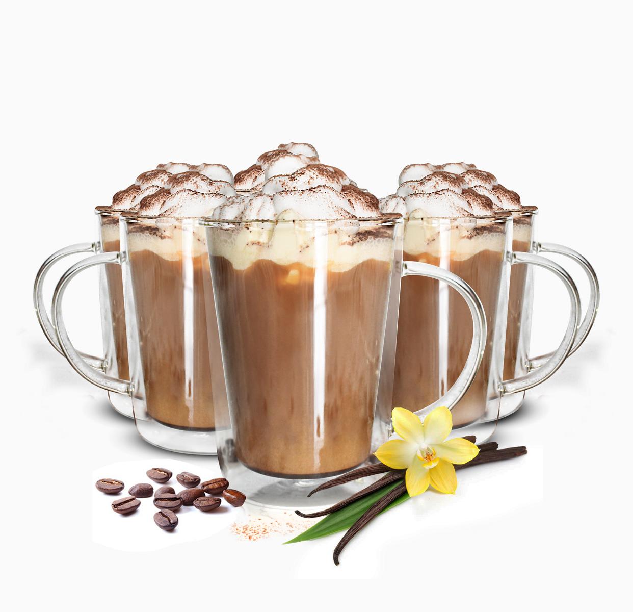 4 double-walled glasses with handles 360ml latte macchiato drinking glass coffee glasses