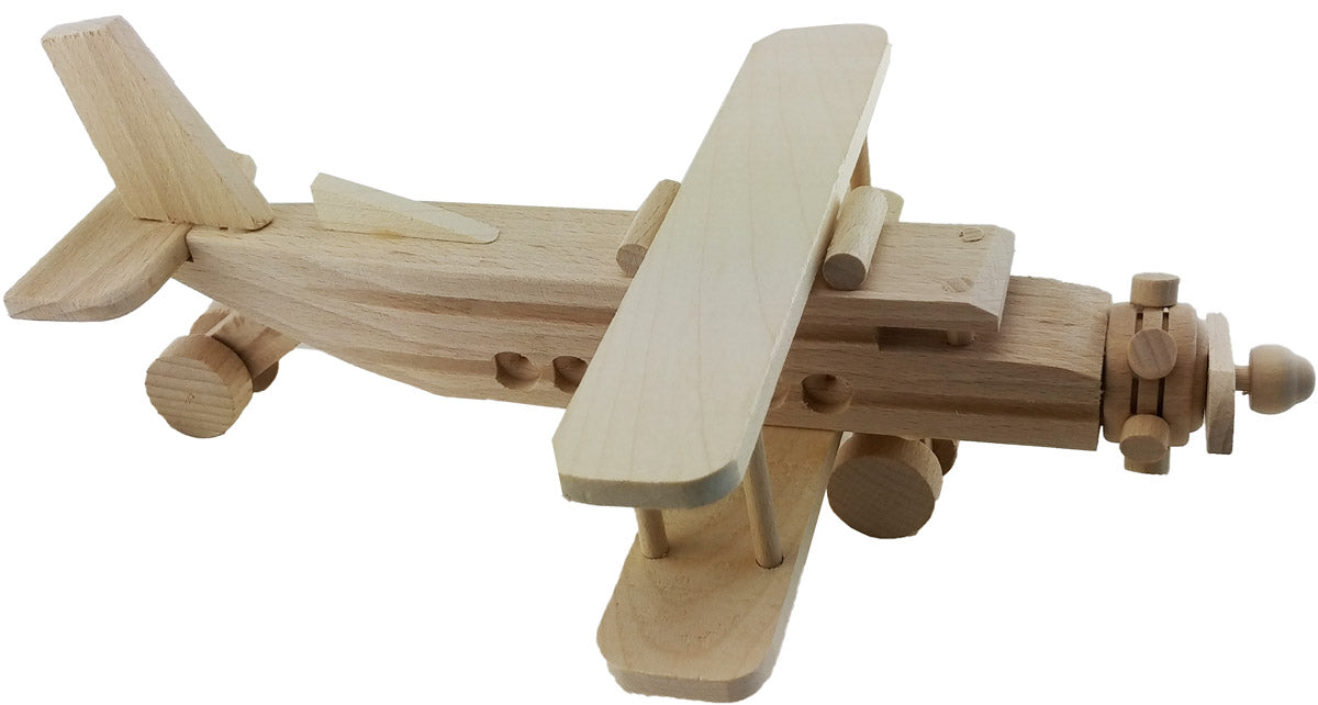 Wooden toy biplane airplane wood untreated decoration