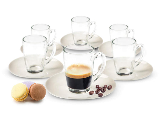 12-piece espresso cups with porcelain plates, coffee glasses, mocha cups