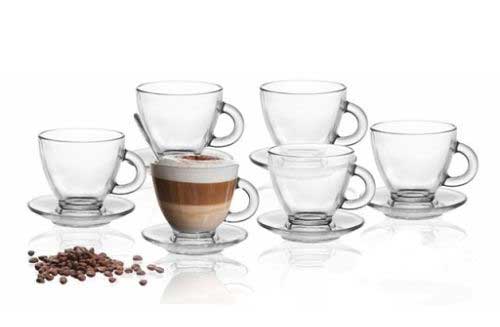 6 espresso cups 85ml with 6 saucers, 12-piece set, espresso glasses