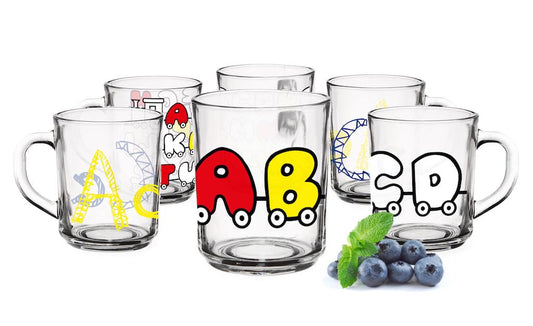 6 Becher Buchsteben-Motiv Tassen 250ml Kindergläser Trinkgläser Saftgläser Glas