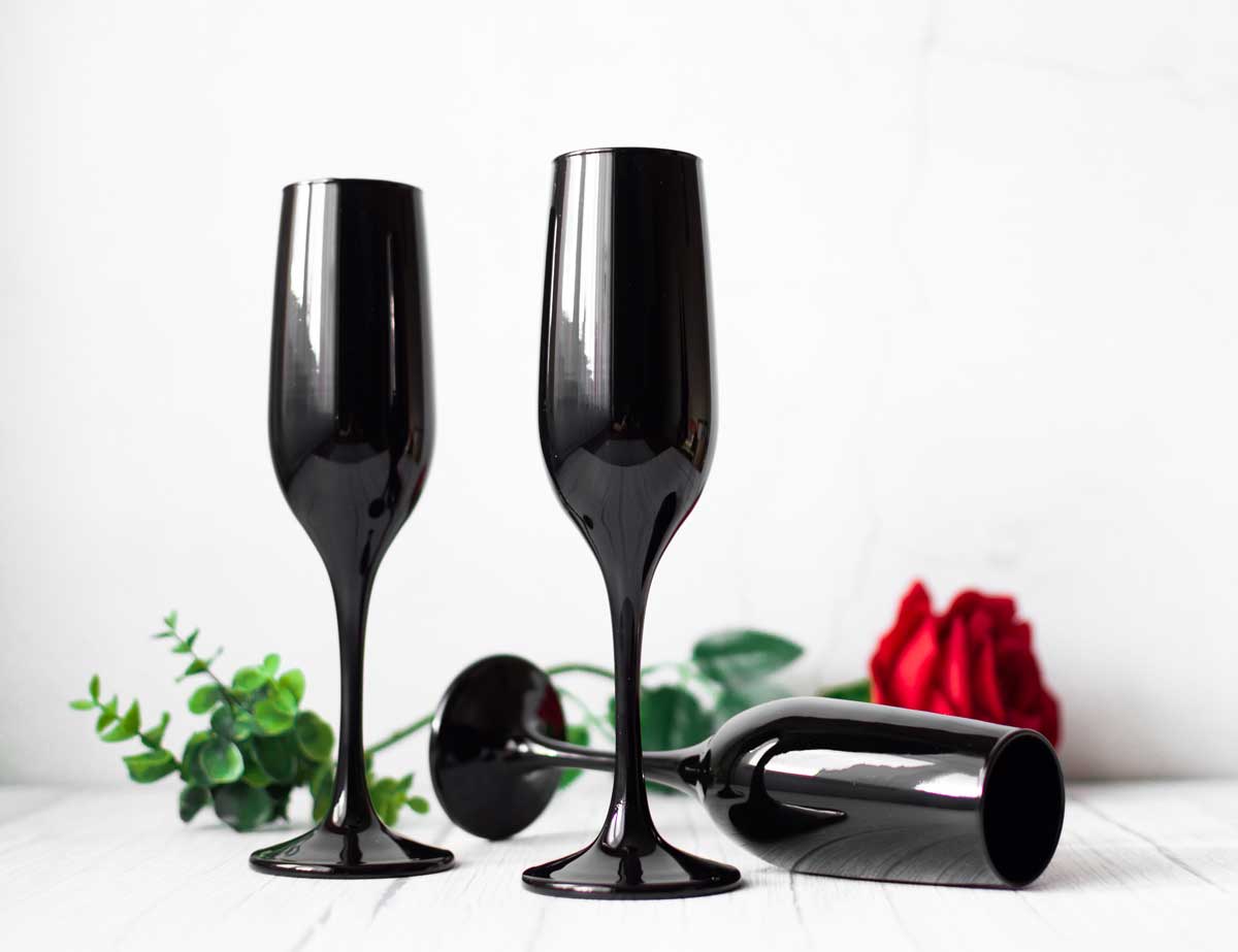 6 schwarze Sektgläser 200ml Sektkelche Champagner Prosecco Sektglas Proseccoglas