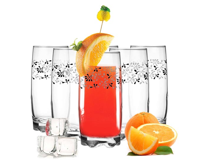6 verres à boire avec motif feuille 350ml, verres à soda/long drink/jus