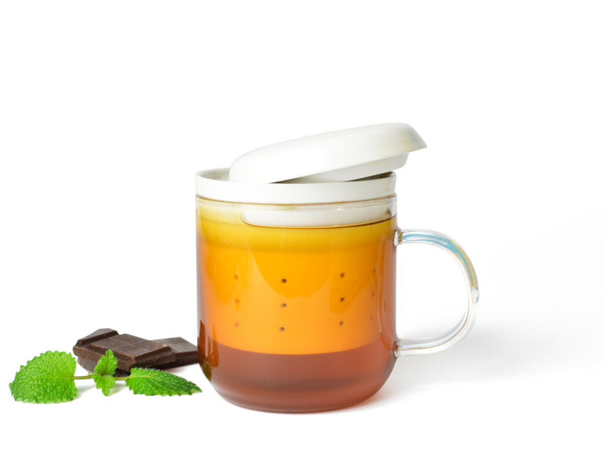 Teeglas mit Teesieb aus Porzellan Teefilter Teezubereiter Teebecher Teetasse