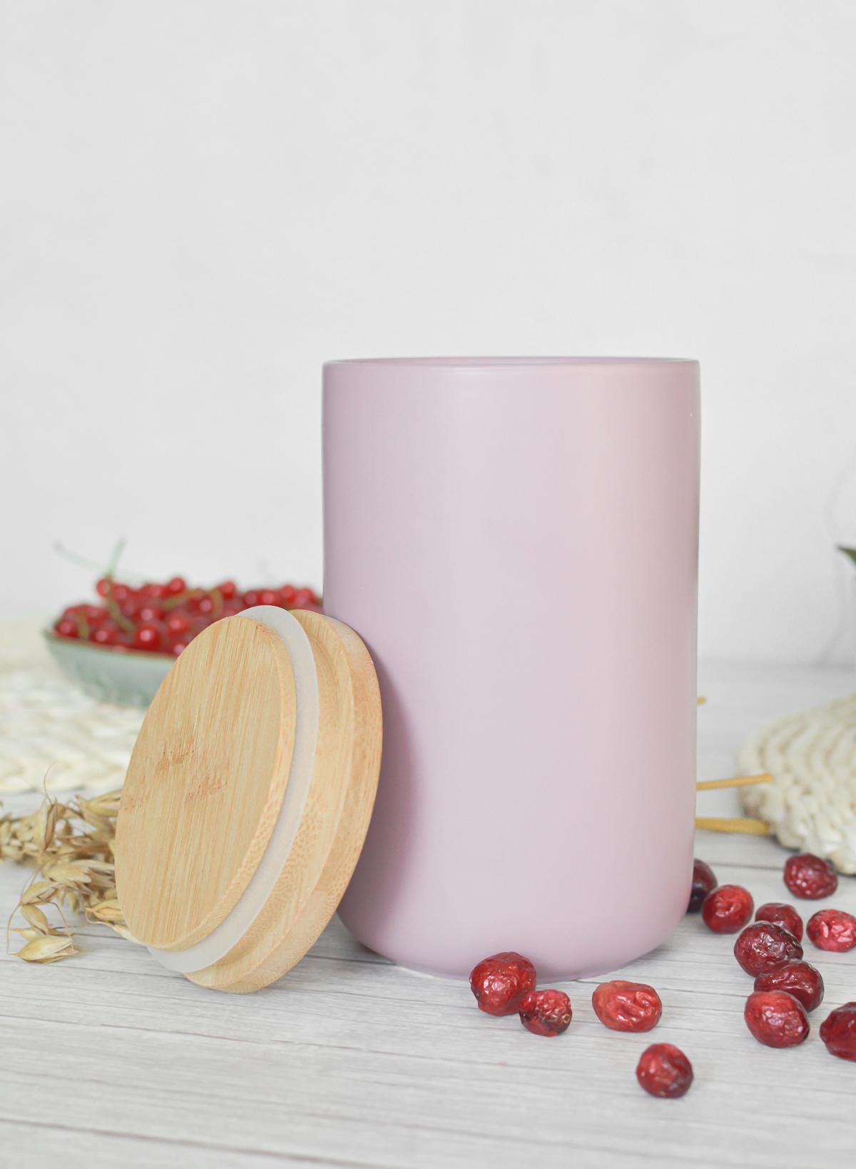 Pot de conservation en porcelaine rose avec couvercle en bambou, récipient de conservation, pot de conservation, récipient de conservation
