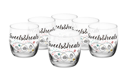 6 drinking glasses 260ml with cookies motif, water glasses, juice glasses, whiskey glasses