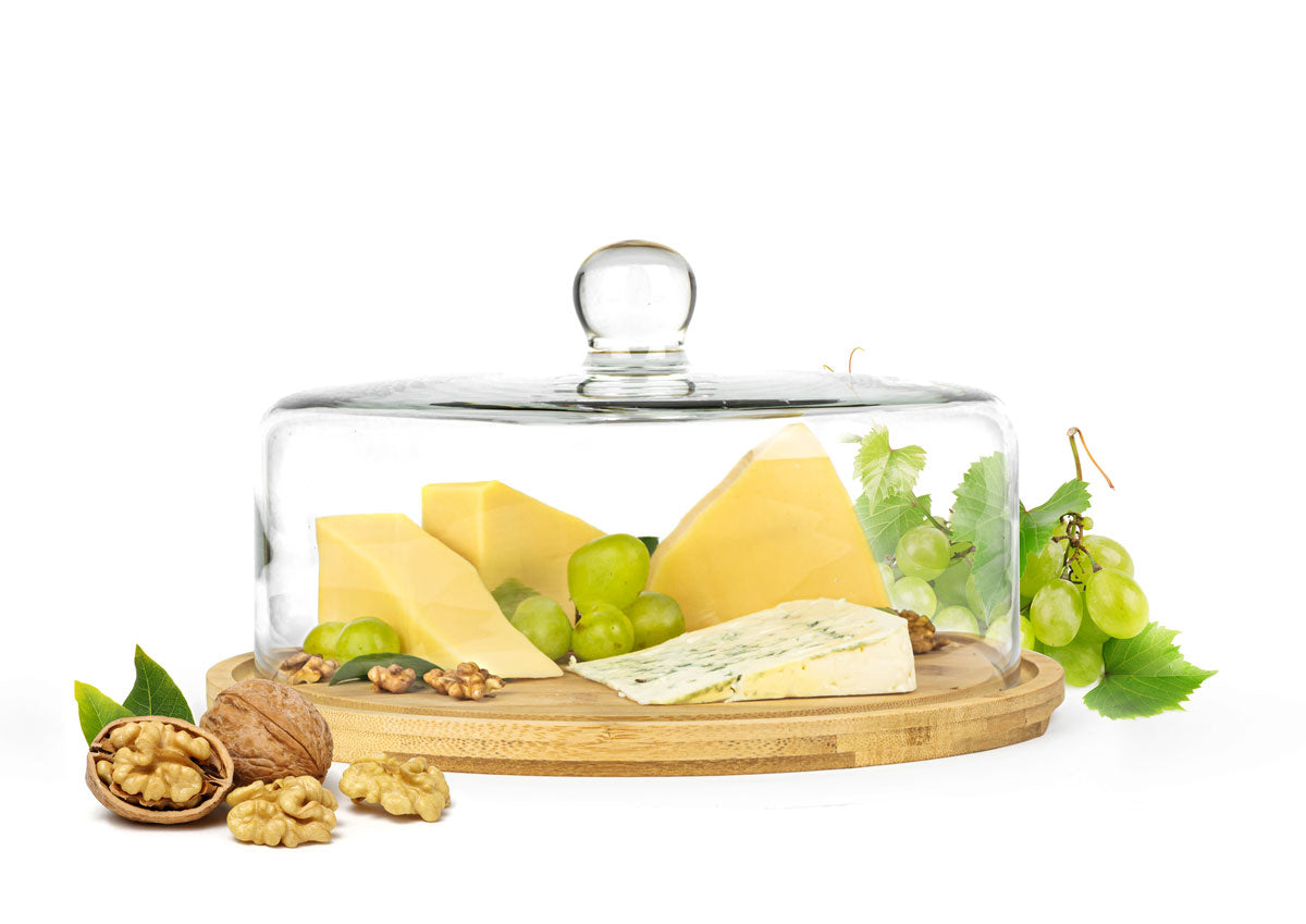 Dôme à fromage avec planche à découper Dôme en verre de 28 cm Dôme en verre Dôme à gâteau Fabriqué en UE