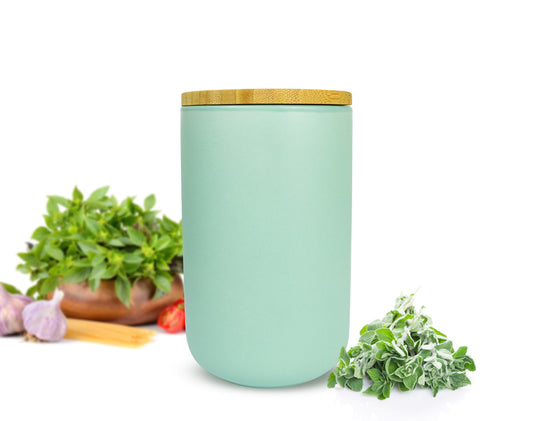 Pot de rangement avec couvercle en bois, récipient de rangement en céramique turquoise, pot en céramique