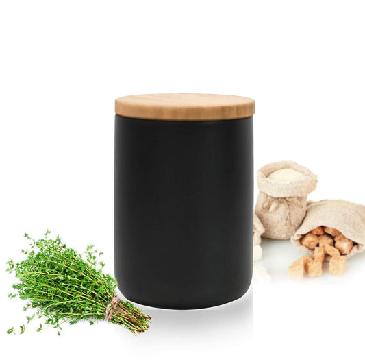 Black storage jar 800ml with wooden lid porcelain storage container jar #5