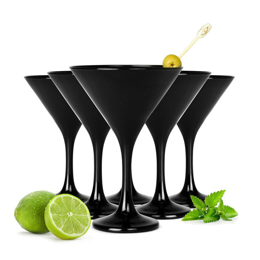 6 black martini glasses, martini bowls, cocktail bowl, cocktail glasses, drinking glasses