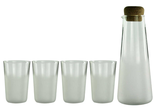 Glaskaraffe mit Korkdeckel und 4 Gläser Wasserkaraffe Weinkaraffe Dekanter Saftgläser