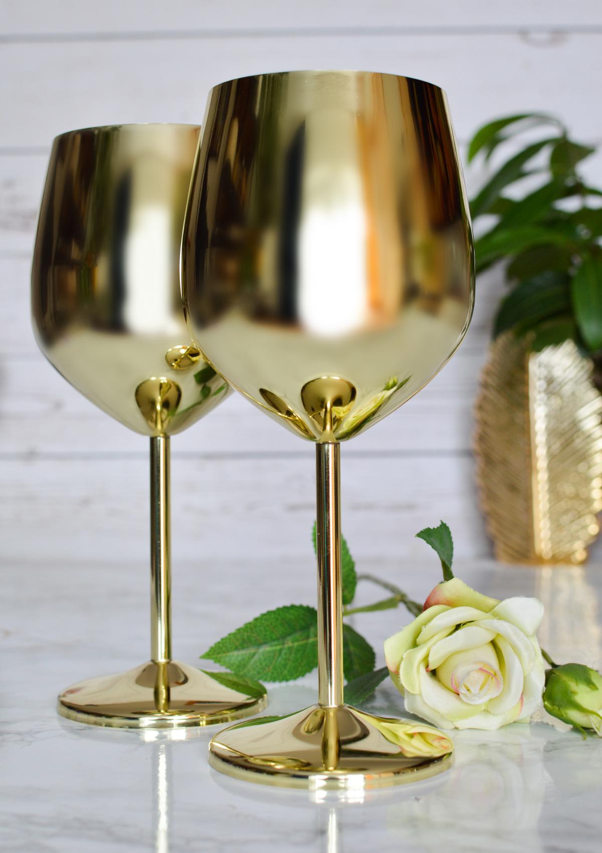 2 Weingläser 510ml Gold Edelstahl Weinkelch/-Becher Rotweinglas unzerbrechlich