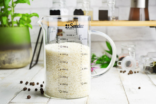 Sendez® Tasse à mesurer 1 L en verre borosilicaté Pichet doseur Aide au dosage Tasse d'un litre Aide de cuisine Récipient doseur