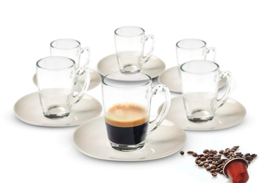 12tlg Espressotassen mit Porzellan Teller Kaffeegläser Mokkatassen