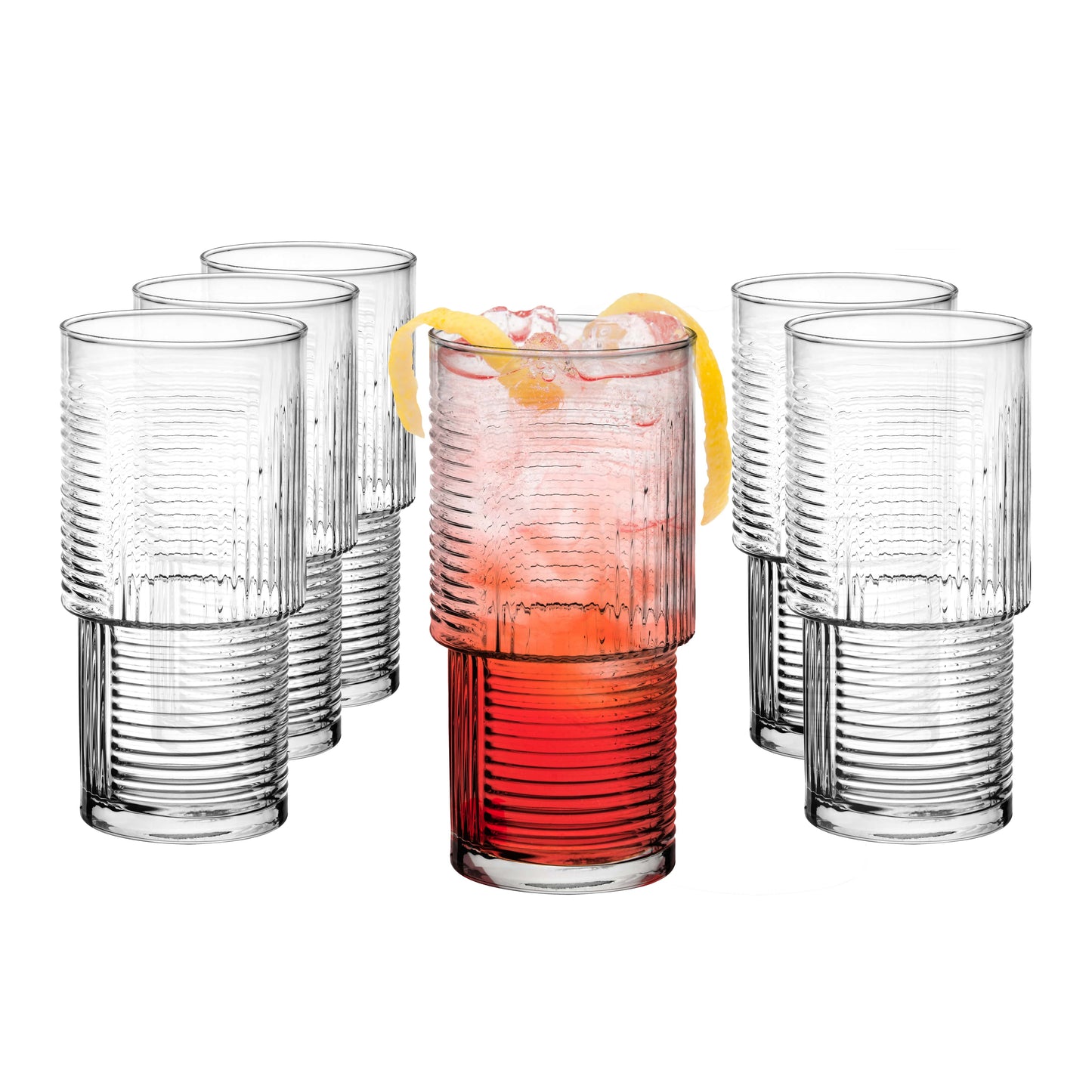 6 Stapelbare Cocktailgläser 400ml Geriffelte Saftgläser Wasserglas
