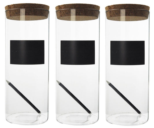 3 Großen Vorratsdosen mit Deckel und Kreide aus Glas Glasbehälter Vorratsglas Do