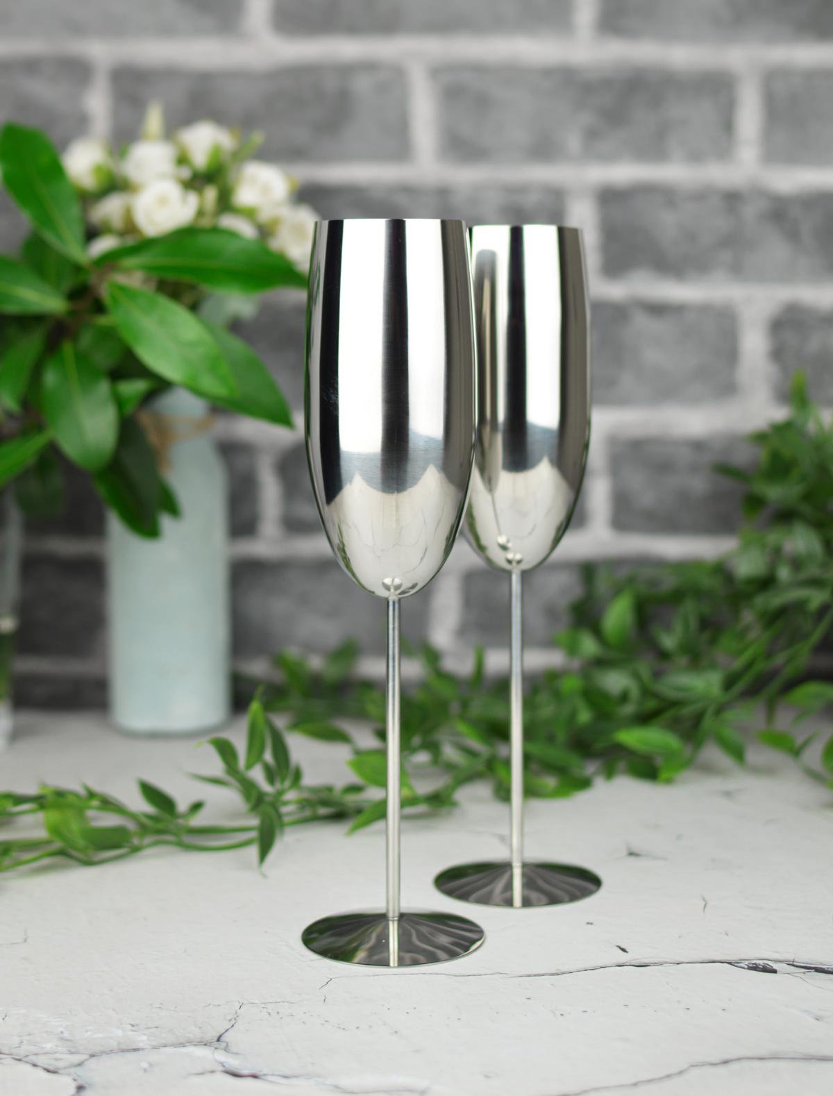 2 Sektgläser 270ml Edelstahl Silber Sektkelche Champagner Sektglas Proseccoglas