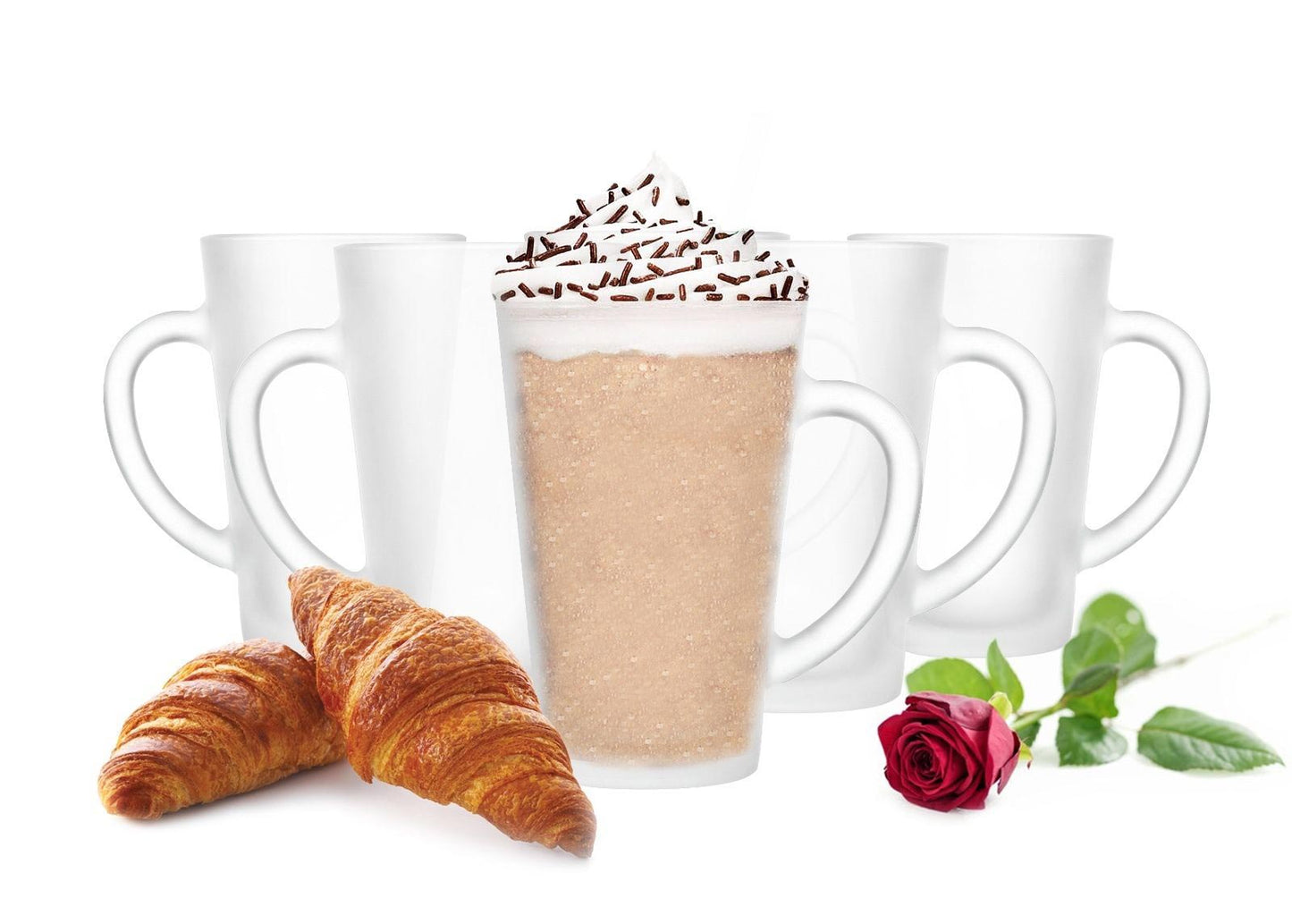 6 Latte Macchiato Gläser 300ml mit Henkel + 6 Löffel Kaffeegläser Teegläser