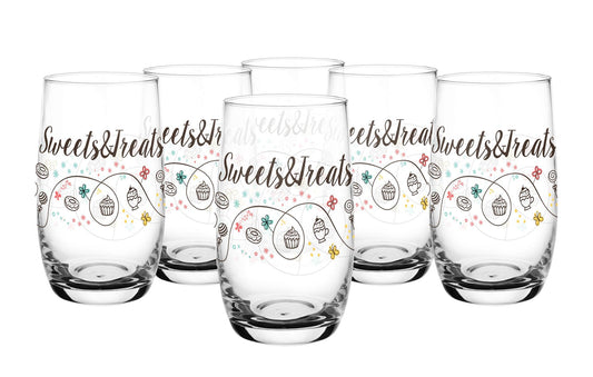 6 long drink glasses 320ml with cookies motif, water glasses, juice glasses, drinking glasses