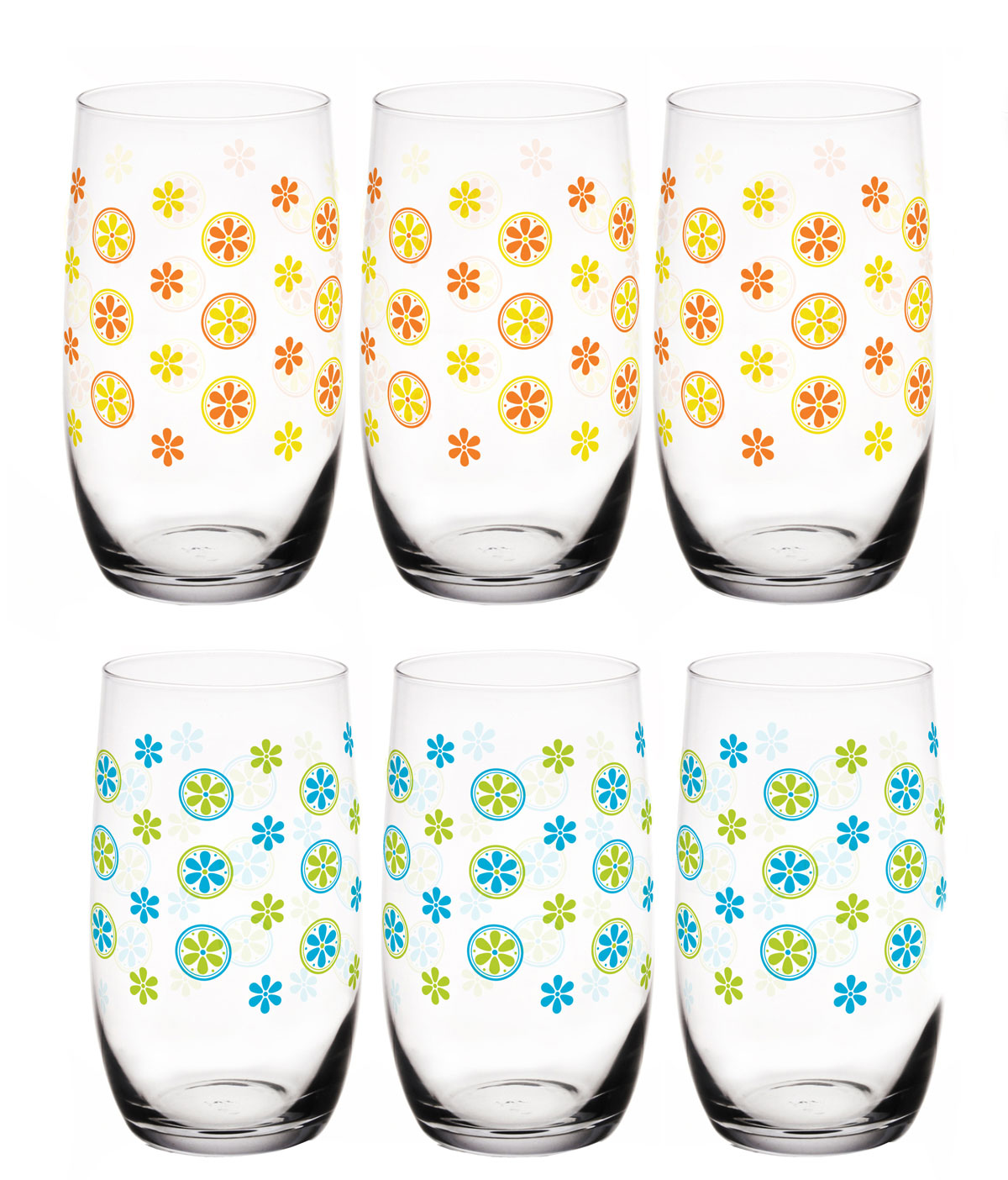 6 verres à long drink 320ml avec motif floral