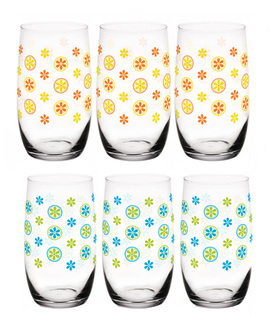 6 long drink glasses 320ml with flower motif