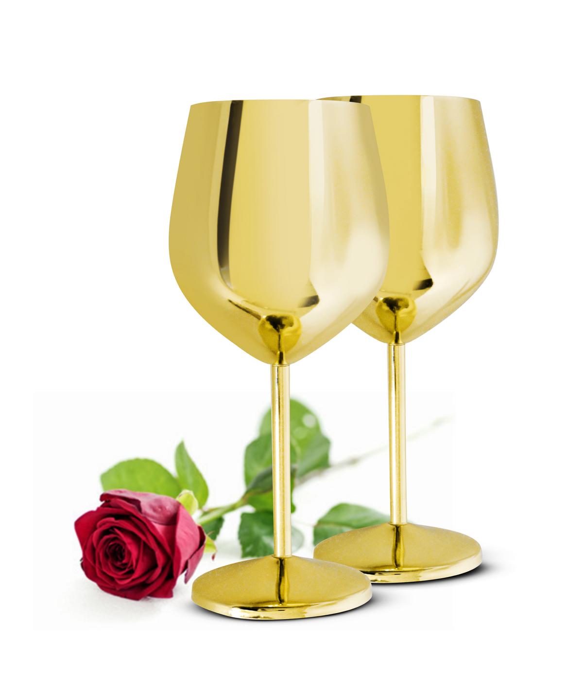 2 wine glasses 510ml gold stainless steel wine goblet/cup red wine glass unbreakable