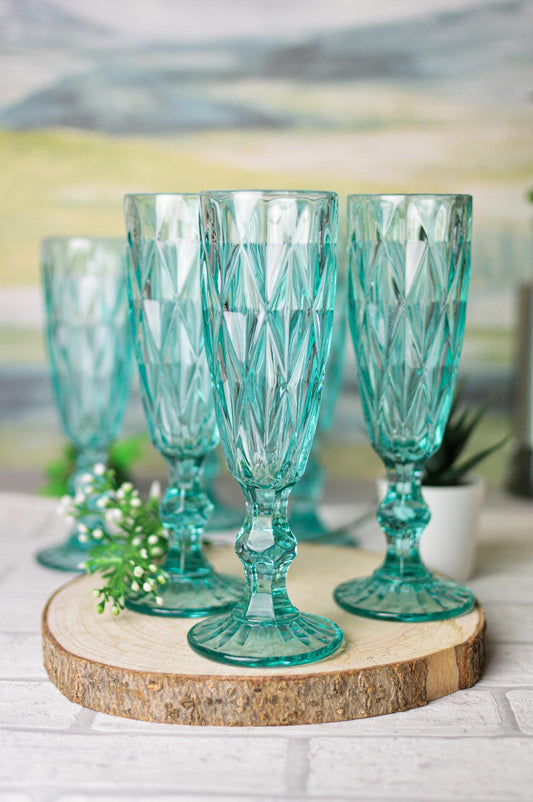 6 blue champagne glasses with cut champagne flutes champagne prosecco champagne glass prosecco glass