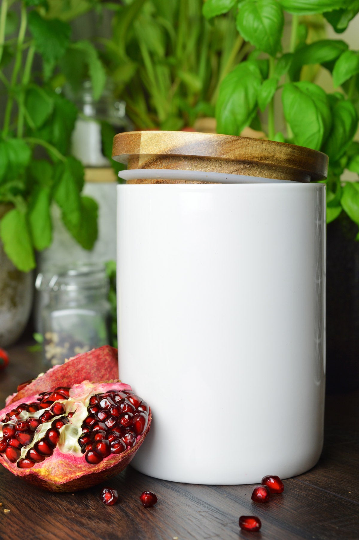 Vorratsdose 800ml mit Holzdeckel Gummidichtung Porzellan Vorratsbehält