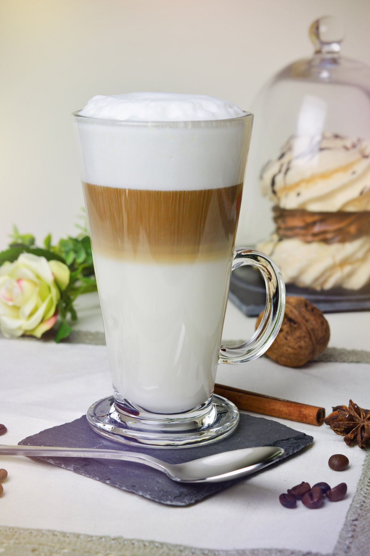 6 Latte Macchiato Gläser 280ml mit Henkel und 6 Löffel, Tee-/ Kaffeegl