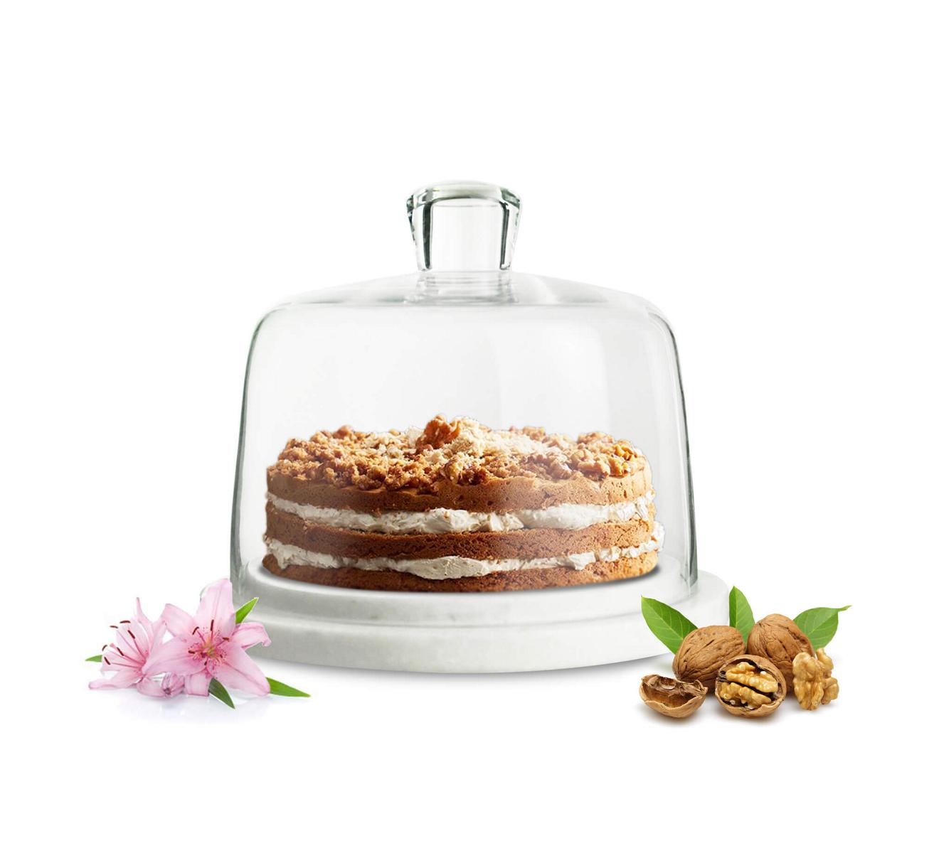 Sendez® Glasglocke auf Marmorplatte Kuchenglocke Käseglocke Tortenplatte Haube